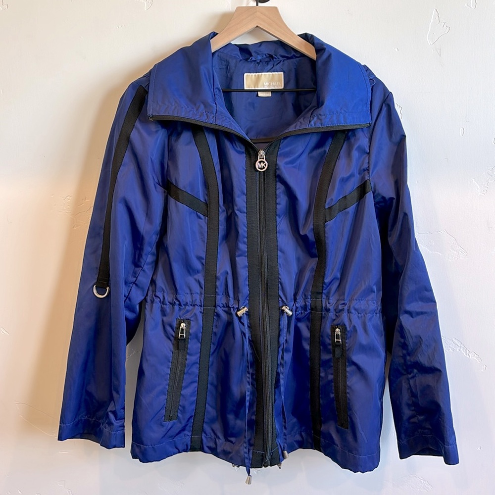 Michael Kors Navy Blue Hooded Rain Jacket